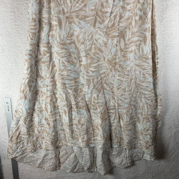 Catherines Women's Leaf Print Linen Blend Sleeveless Tan Midi Dress Size 0X 8842 - Picture 3 of 11